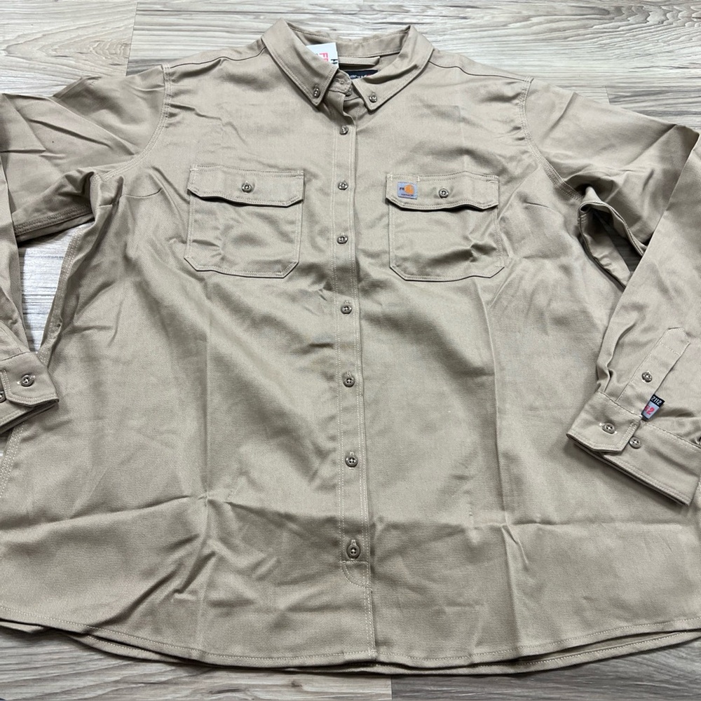 Carhartt FR Shirt Khaki Rugged Flex Twill Long Sleeve Womens XXL (20) 102459 NWT